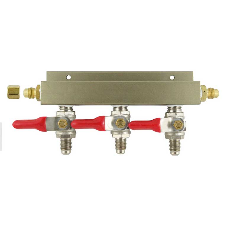 3-Way Gas Splitter/Manifold with Shutoff and Check valves - 1/4 in. MFL Fittings