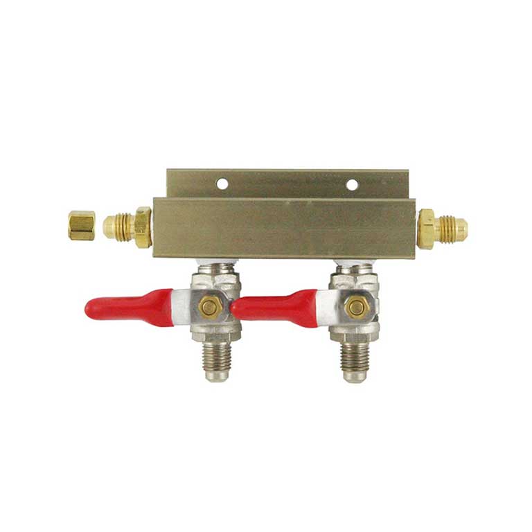 2-Way Gas Splitter/Manifold with Shutoff and Check Valves - 1/4 in. MFL Fittings