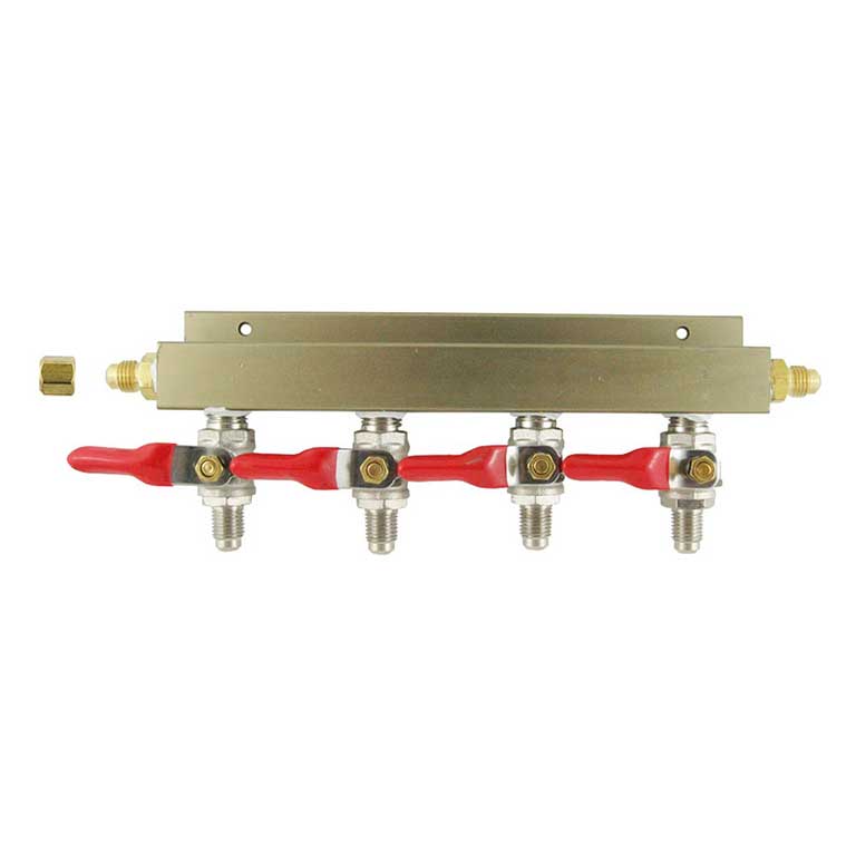 4-Way Gas Splitter/Manifold with Shutoff and Check Valves - 1/4 in. MFL Fittings